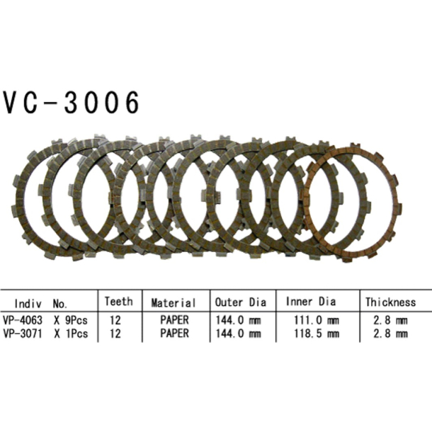 VESRAH VC-3006 Koblingsplader Koblingsplade Friction s�t Suzuki GSXR1000 K5-K8 GSXS1000 GSX-S1000 KATANA