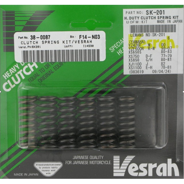 VESRAH SK-201 Forst�rkede Kobl. Fjeder s�t YAMAHA XT550 XS250 XS500 XS650 XS750 XS850 XS1100 YZF600 