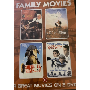 BRUGT som ny - The Story Lady, A dog of Flanders, Sherlock Bones, Splitsville (4 film) DVD 2 DISC Family movies box.