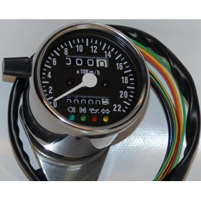 Chrom Speedometer m/beslag 60mm -Sort Speedo m/4 kontrol lamper -ratio 2.1 -ratio 2.1 KMT. 2.1:1 udveksling