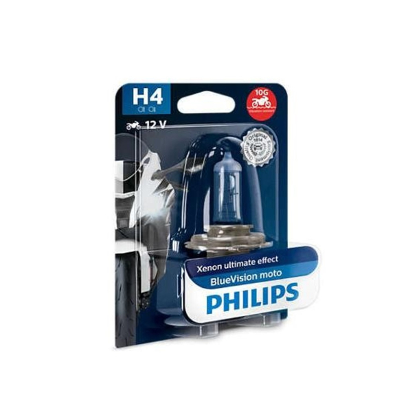 P�re H4 BLUE VISION MOTO PHILIPS +30% (BL�) P�re, fjernlys PHILIPS 12342BVUBW H4 12V 60/55W P43t-38, Halogen