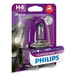 P�rer H4 CITY VISION MOTO PHILIPS +40% (ORANGE) P�re, fjernlys PHILIPS CityVision Moto 12342CTVBW H4 12V 60/55W P43t-38, Halogen
