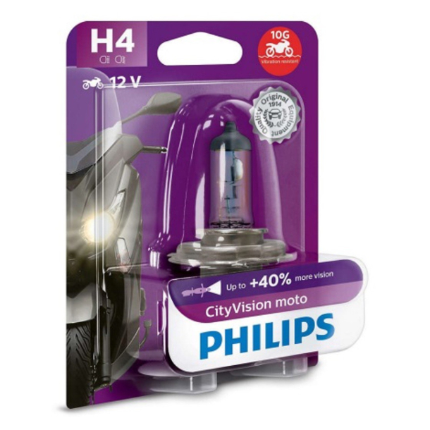  P�rer H4 CITY VISION MOTO PHILIPS +40% (ORANGE) P�re, fjernlys PHILIPS CityVision Moto 12342CTVBW H4 12V 60/55W P43t-38, Halogen