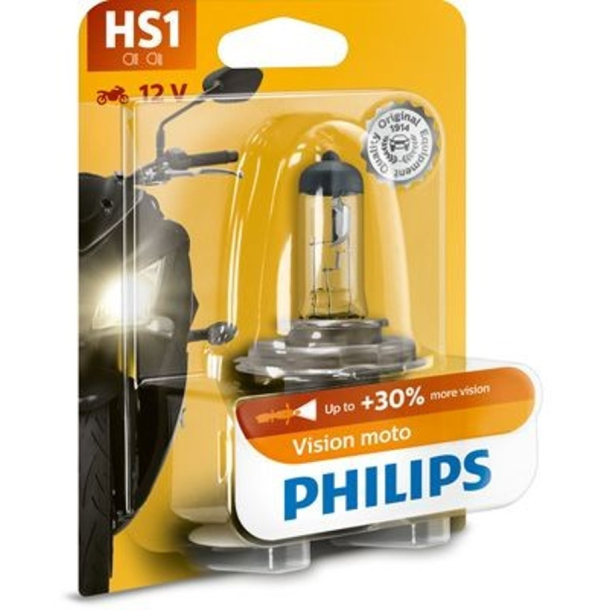 P�rer HS1 VISION MOTO PHILIPS +30% (GUL) P�re, fjernlys PHILIPS Vision Moto 12636BW HS1 12V 35/35W PX43t, Halogen