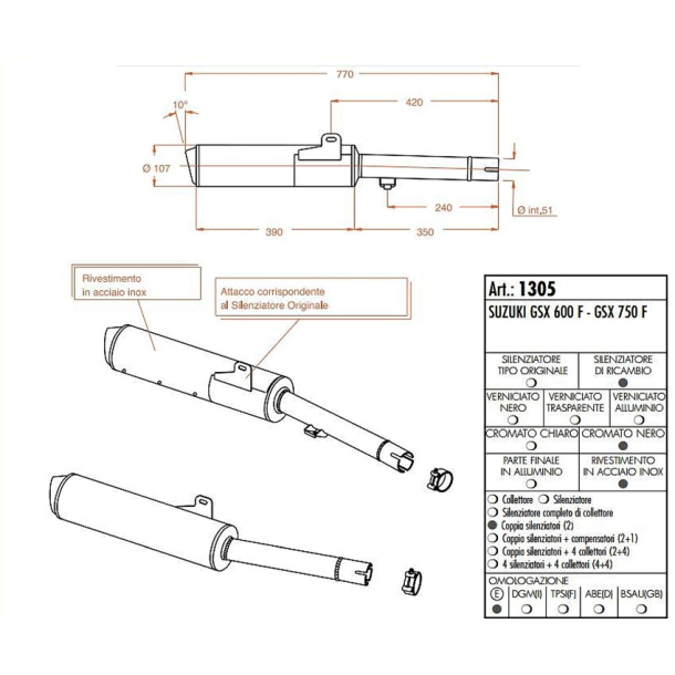 SITO 1305 lydpotter Silencers  SUZUKI GSX600F GSX750F 88-97