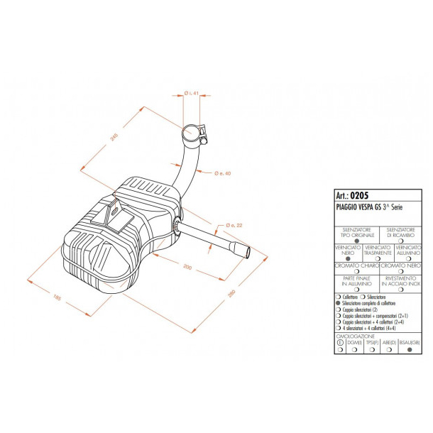 SITO 205 lydpotte Piaggo Vespa GS 3 GS4 160 180