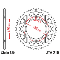  JT Bagk�dehjul Bagtandhjul 52 Tands - JTA210.52 ALU SIDE-CUT HONDA CR125R	