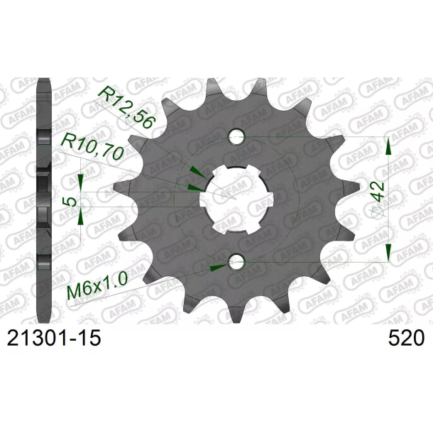 AFAM 21301-15 Fortandhjul Front k�dehjul 15 tands FRONT SPROCKET STEEL 520, 15T Kawasaki Yamaha