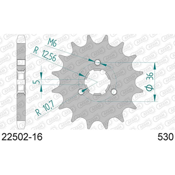 AFAM 22502-16 Fortandhjul front k�dehjul 16 Tands FRONT SPROCKET STEEL 530, 16T SPROCKET,ENGINE Suzuki GT550 GT750 Yamaha XS360 XS400