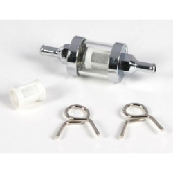 Universal benzinfilter, Glashus med forchromede d�ksler. Glas 1/4� (6,3mm) slange 14-34451 �6mm