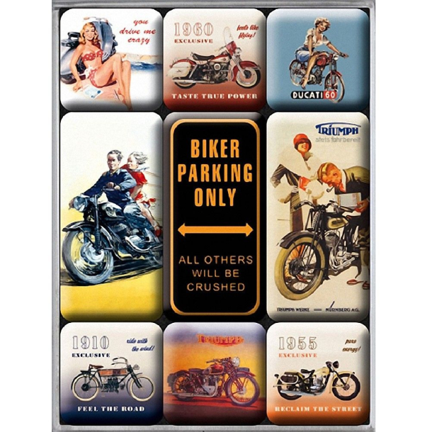 Kleskabsmagneter Retro 9 pc Magnet Set MOTORCYCLE SELECTION