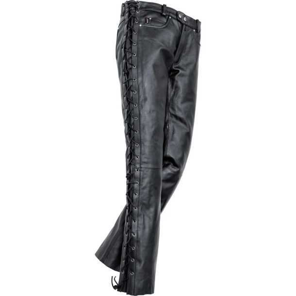 Spirit Motors Lderbukser med snrer Str. XXL 58/60 liv 103-117 Lace-up leather trousers 1.0 Black