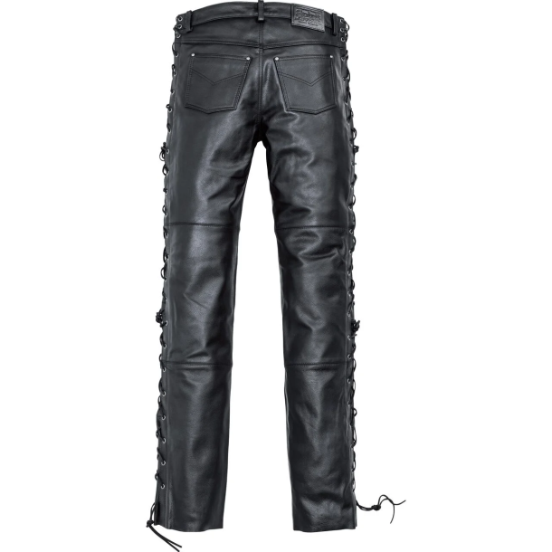 Spirit Motors Lderbukser med snrer Str. XXL 58/60 liv 103-117 Lace-up leather trousers 1.0 Black