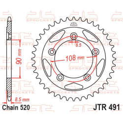 JT Bagk�dehjul Bagtandhjul 38 Tands JTR491.38 DUCATI 750 Paso 750 Paso Sport 750 Santa Monica 851 Superbike 851 SP 906 Paso Sports