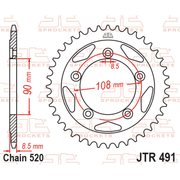 JT Bagk�dehjul Bagtandhjul 38 Tands JTR491.38 DUCATI 750 Paso 750 Paso Sport 750 Santa Monica 851 Superbike 851 SP 906 Paso Sports