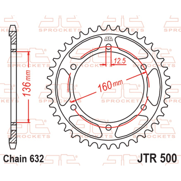 JT Bagk�dehjul Bagtandhjul 40 Tands 632 K�de JTR500.40 KAWASAKI 42041-1221 GPZ1000RX