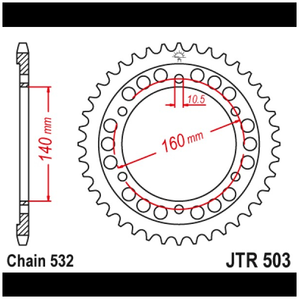 JT 45T Bagkdehjul - JTR503.45 KAWASAKI ZX10 42041-1306