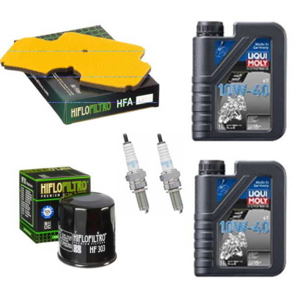 Servicekit Kawasaki ER6 05-08 KLE650 VERSYS 08-14 olie, oliefilter, luftfilter, tndrr, pakning bun