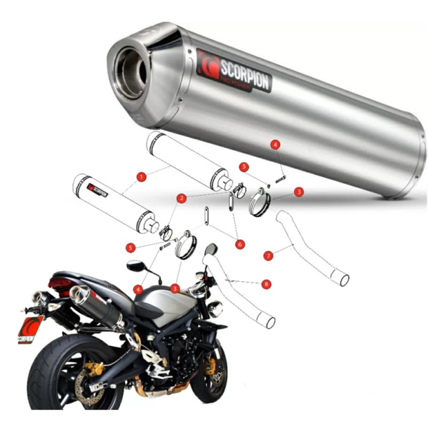 SCORPION Lyddmper RUSTFRI RUND SET TRIUMPH TRIPLE 676 07-12 2 DMPERE M/FIT