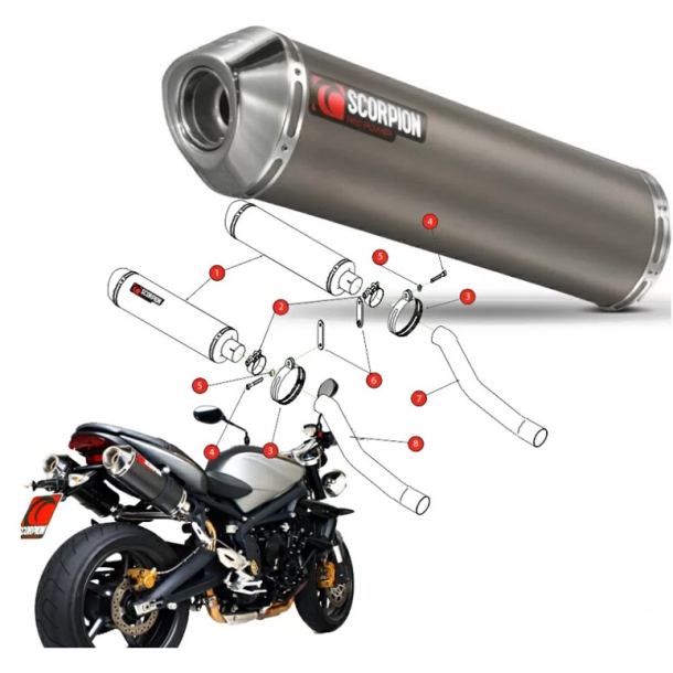 SCORPION Lyddmper TITANIUM RUND SET TRIUMPH TRIPLE 676 07-12 2 DMPERE M/FIT