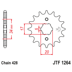 JT 1264/14T Fortandhjul front kdehjul JTF1264.14 HONDA CB125F 21-23 CBR125R