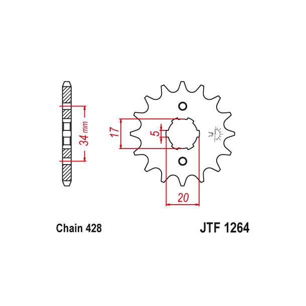 JT 1264/14T Fortandhjul front kdehjul JTF1264.14 HONDA CB125F 21-23 CBR125R