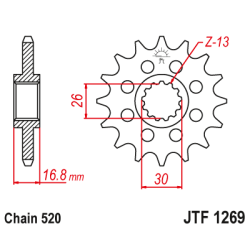  JT Fortandhjul JTF1269.1 1269/16T HONDA CBR600 #520 CHAIN CONVERSION CBR600 CBR900 CBR1000 VTR1000 