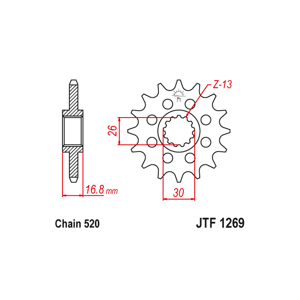  JT Fortandhjul JTF1269.1 1269/16T HONDA CBR600 #520 CHAIN CONVERSION CBR600 CBR900 CBR1000 VTR1000 