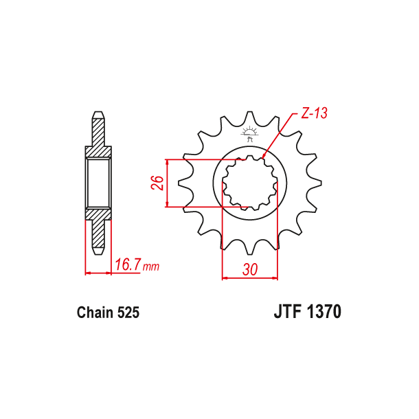 JT Fortandhjul  JTF1370.16 1370/16T 16 TANDS HONDA CB600 CBF600CBR600 CBR900 CBR1000 CRF1000 CRF1100