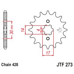 JT Fortandhjul 273/14T Forkdehjul JTF273.14 14 Tands KAWASAKI KLX125 D-TRACKER SUZUKI FL125