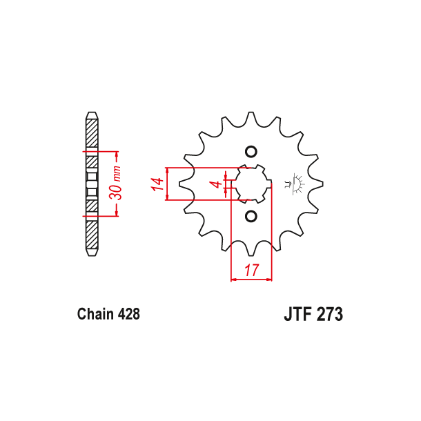 JT Fortandhjul 273/14T Forkdehjul JTF273.14 14 Tands KAWASAKI KLX125 D-TRACKER SUZUKI FL125
