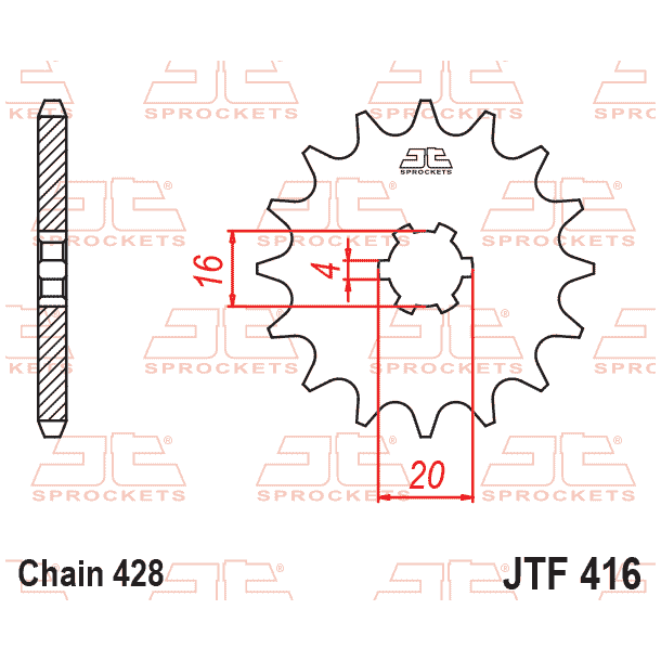 JT Fortandhjul Front K�dehjul 416/15T JTF416.15 15 Tands Yamaha DT125 DT175 RD125�RD200�RS100�YZ80