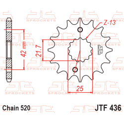 JT Fortandhjul 436/14T JTF436.14 14 TANDS APRILIA RS250 SUZUKI 27511-16702 RG250 RGV250 TV250