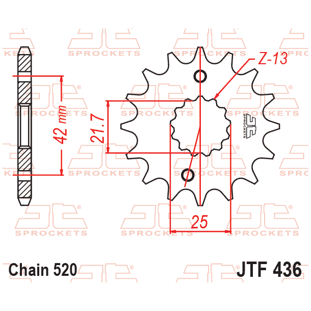 JT Fortandhjul 436/14T JTF436.14 14 TANDS APRILIA RS250 SUZUKI 27511-16702 RG250 RGV250 TV250
