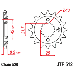 RacePro Fortandhjul F512/15T 15 TANDS 520 KDEHJUL FRONT KAWASAKI 13144-1103 ZXR400 BJ250