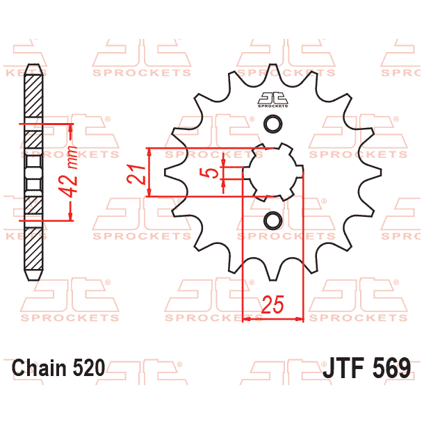 JT Fortandhjul Front kdehjul 16 tands JTF569.16 569/16T Kawasaki KDX200 KX500 Yamaha3DM-17460-00 