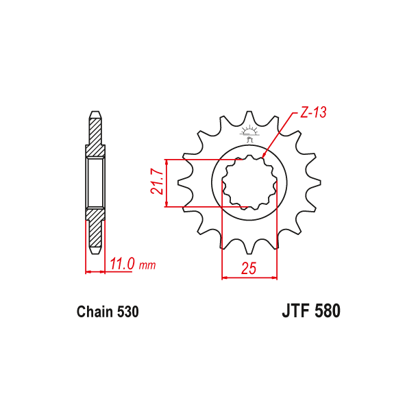 JT Fortandhjul 580/16 16 tands- JTF580.16 JTF580 (Steel Front Sprocket)