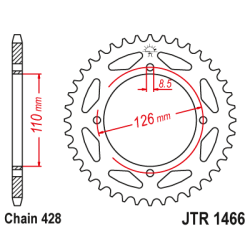 JT Bagkdehjul 1466/44T Bagtandhjul 44 Tands JTR1466.44 Kawasaki KLX125 D-Tracker