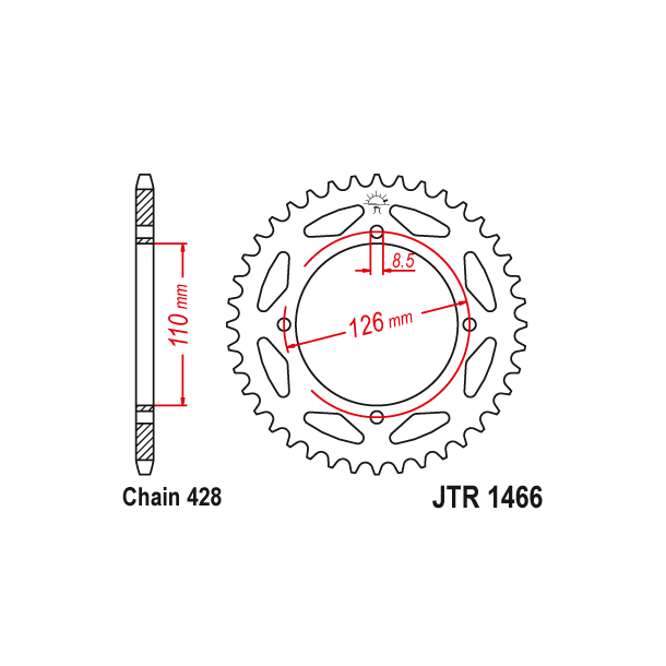 JT Bagkdehjul 1466/44T Bagtandhjul 44 Tands JTR1466.44 Kawasaki KLX125 D-Tracker