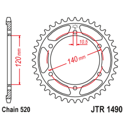 JT Bagkdehjul 1490/45T Kawasaki ZXR400H1 ZXR400J1