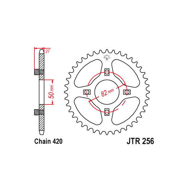 Bagkdehjul JT 256/42T JTR256.42 HONDA CD50 ST50 DAX
