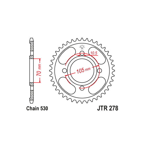 JT Bagtandhjul Bagkdehjul JTR278.38 278/38T HONDA 41200-367-010 CB250 CB350 CB350F CB360 CB400F