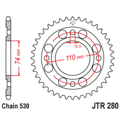 JT Bagkdehjul JTR280.33 280/33T HONDA 41201-375-000 CB500T 75-77