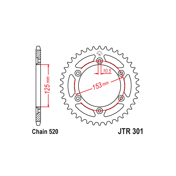 JT Bagkdehjul 301/45T JTR301.45 XR650 L/J 93-18
