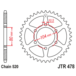 JT Bagkdehjul 478/45T KAWASAKI ZXR400 Z800 EX650 Ninja 650R