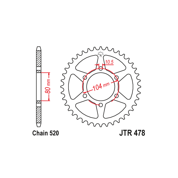 JT Bagkdehjul 478/45T KAWASAKI ZXR400 Z800 EX650 Ninja 650R
