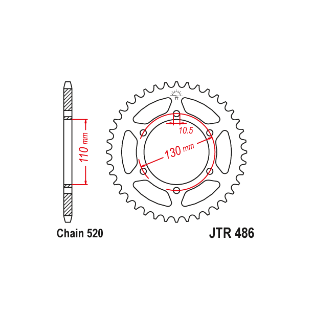 Bagkdehjul JT 486/41T KAWASAKI EX400 NINJA GPZ500S ZR550 ZEPHYR YAMAHA 520 SUZUKI 520 RACE 