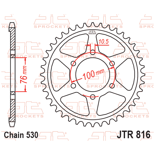  JT Bagk�dehjul Bagtandhjul JTR816.46 816/46T SUZUKI GSX400 GSX550 GT750