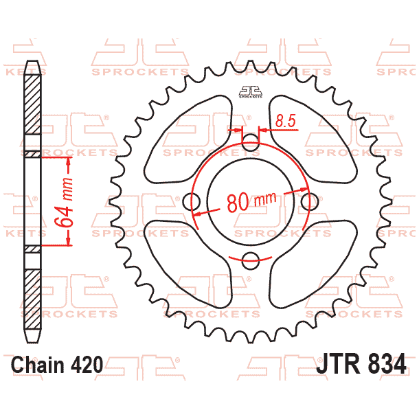 JT Bagk�dehjul Bagtandhjul JTR834.39 834/39T 39 TANDS STEEL YAMAHA FS1 RD80 RS100