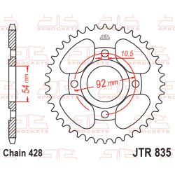 JT Bagk�dehjul Bagtandhjul JTR835.46 835/46T YAMAHA 10W-25446-10-33�FZR80 TZR80 RD75LC RD125LC�SR125